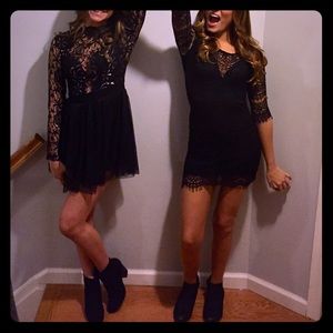 Lace mini dress with tool skirt.